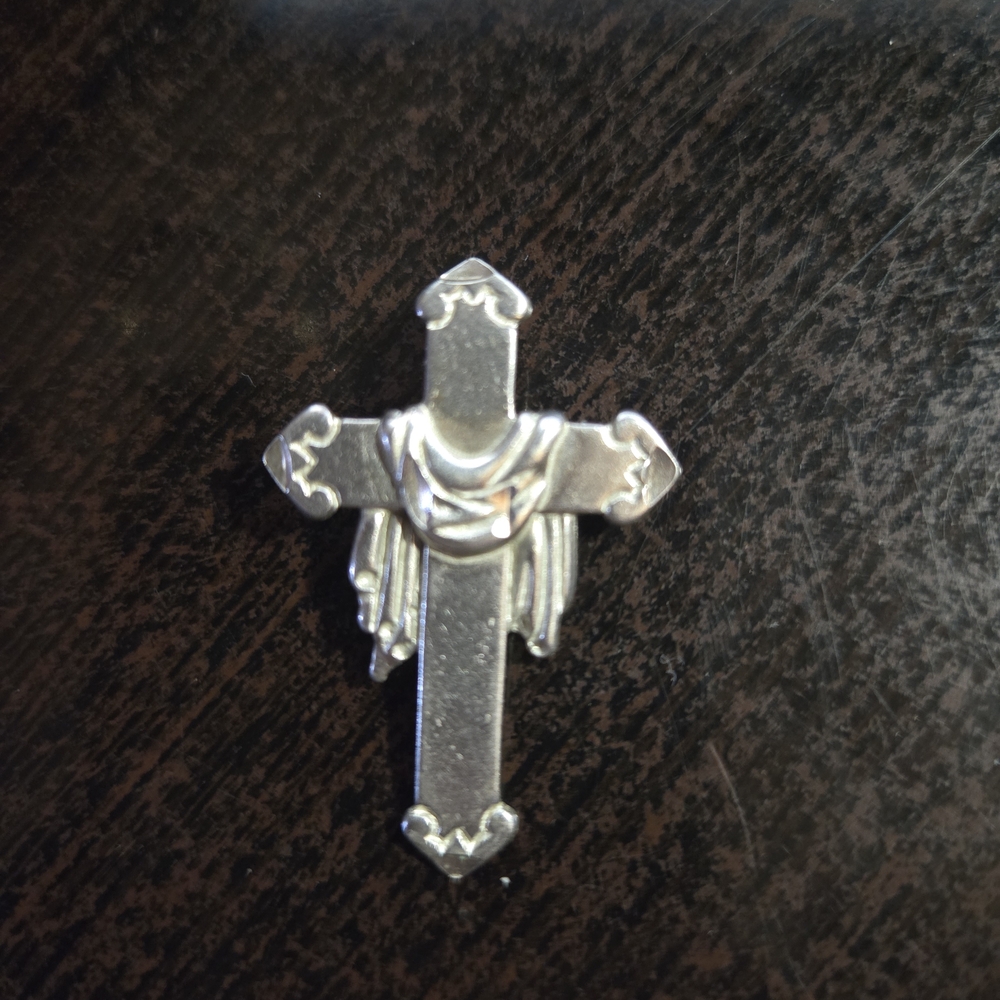 Vintage Draped Solid Sterling Silver Cross Pendant